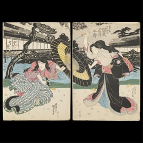 Kunisada "Sakura-doki Onna Gyoretsu" Diptych 1832