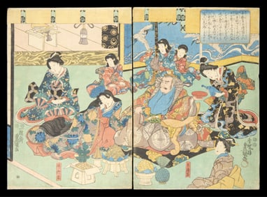 Kunisada Samurai with Courtesans Diptych Print