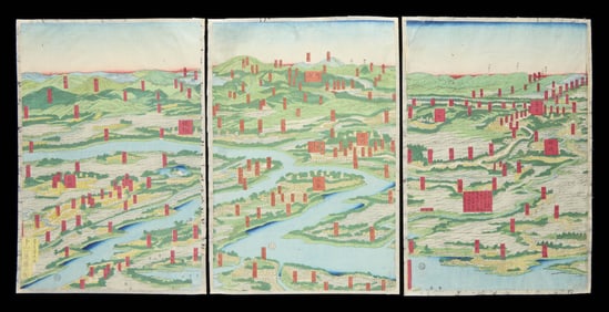 Utagawa Sadahide Bird's Eye View Triptych