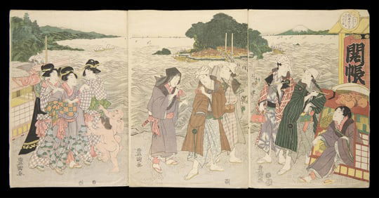 Toyokuni I "Pilgrimage to Enoshima" Triptych