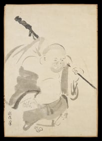 Antique Japanese Sumi-e Ink Painting of Hotei