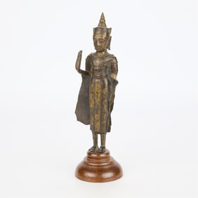 18th c. Thai Gilt Bronze Standing Buddha