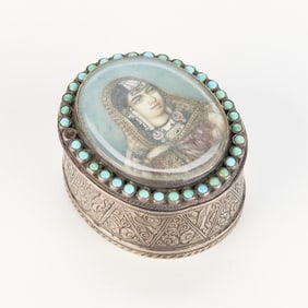 Antique Indian Painted Silver Box
