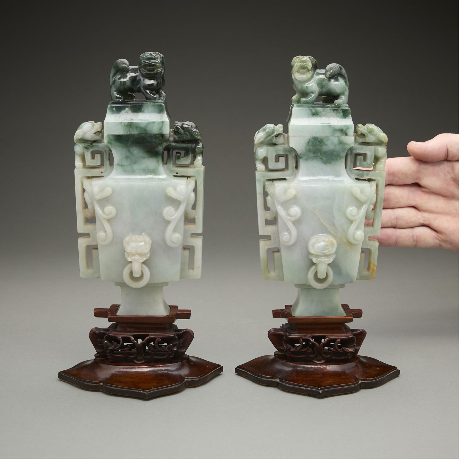 Fine Pair of Chinese Qing Covered Jade Vases (1 of 8)