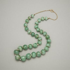 Chinese Carved Green Jadeite Necklace