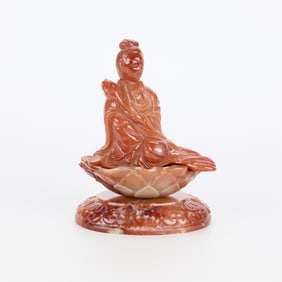 20th c. Chinese Carnelian Seated Guanyin Carving