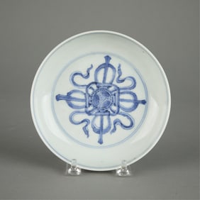 Chinese Blue & White Ceramic Double-Vajra Dish