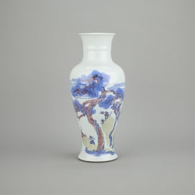 Chinese Kangxi Blue & White Porcelain Baluster Vase