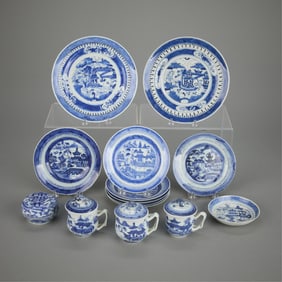 14 Chinese Export Blue & White Porcelain Dishes