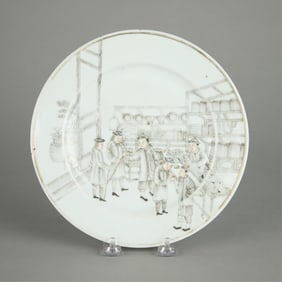 18th c. Chinese Porcelain Plate w/ Shop Scene