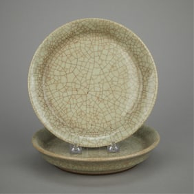 Pair of Antique Chinese Celadon Crackle Dishes