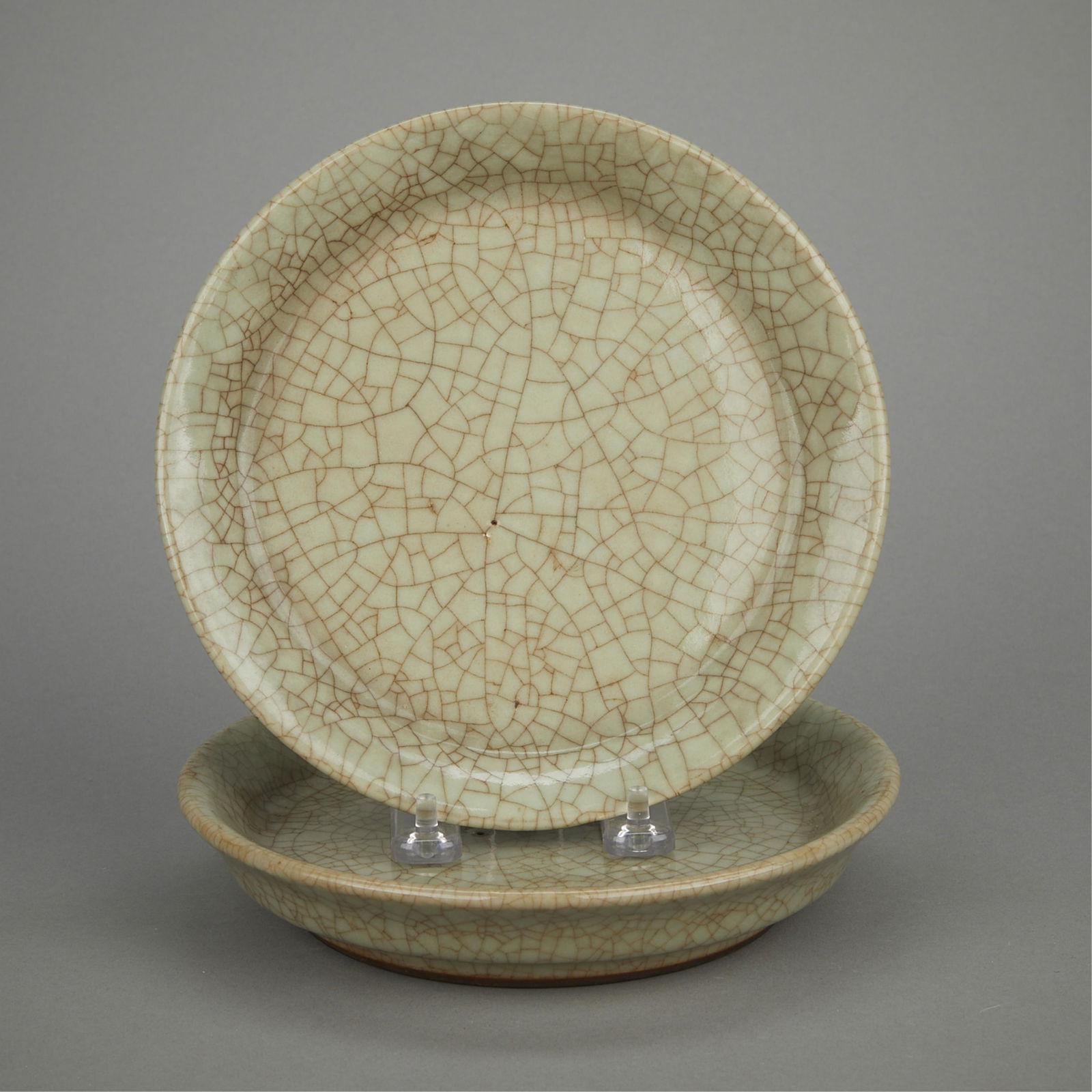 Pair of Antique Chinese Celadon Crackle Dishes (1 of 9)