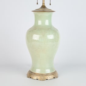 20th c. Ceramic Celadon Baluster Table Lamp