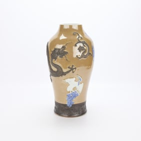 Chinese Ceramic Baluster Vase w/ Dragons - Reduced
