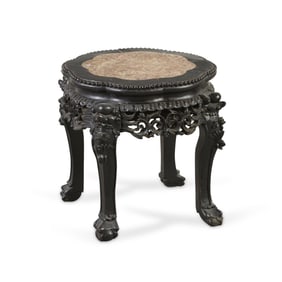 19th c. 15" Chinese Export Inlaid Marble Low Stand