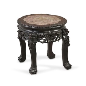 19th c. 15" Chinese Export Inlaid Marble Low Stand