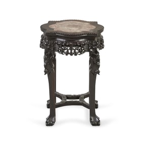 19th c. 23" Chinese Export Inlaid Marble Stand