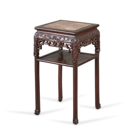 Late 19th c. Chinese Marble Inlaid Hardwood Stand