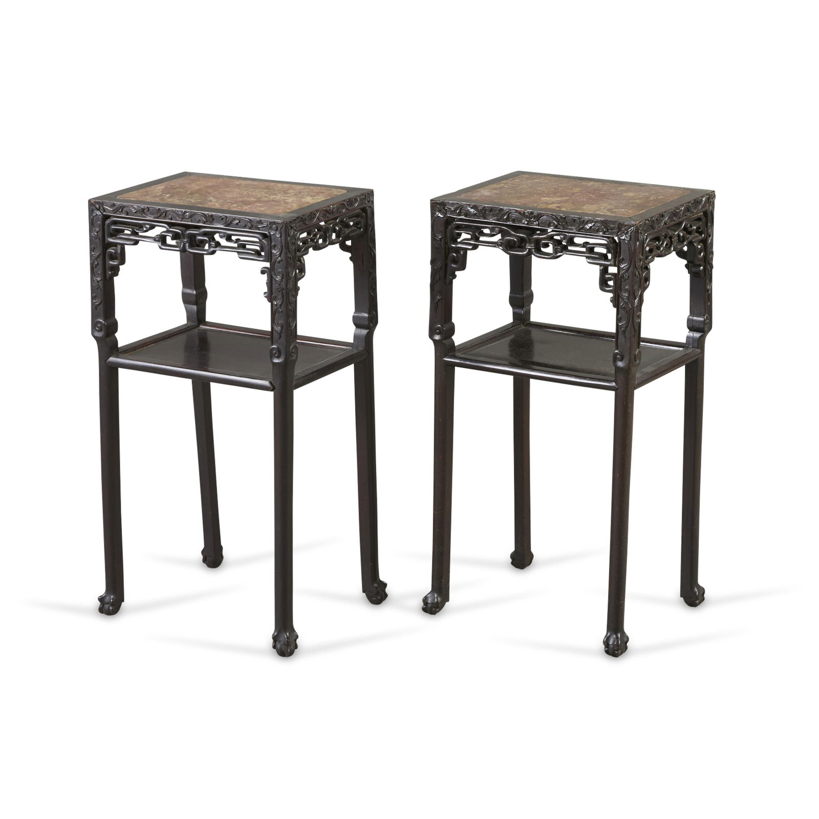 Pr 19th c. Chinese Hardwood Marble Inset Stands (1 of 4)