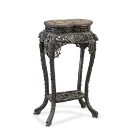 19th c. Chinese Carved Wooden Double Circle Stand