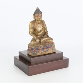 17th c. Carved Wood Seated Buddha Figure