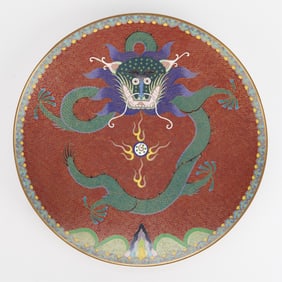 Lao Tian Li Chinese Cloisonne Dragon Charger