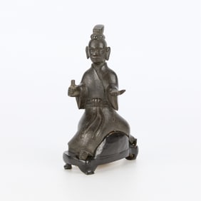 Early Chinese Bronze Riding Figure on Stand