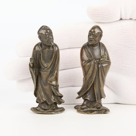2 Small Antique Chinese Bronze Luohan