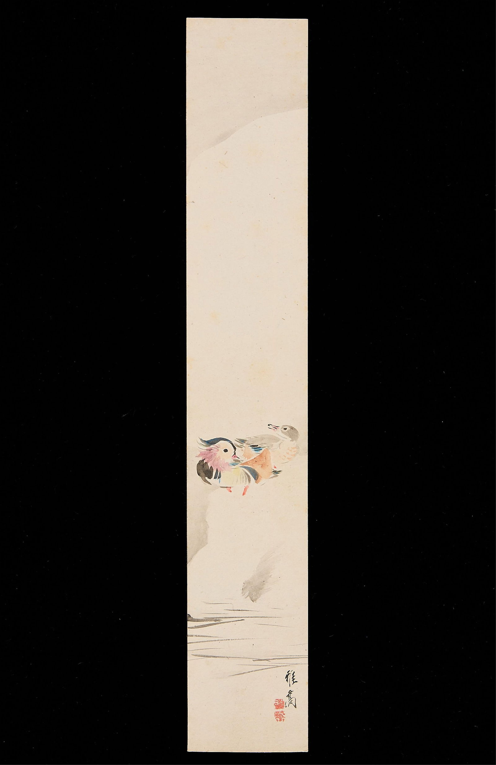 Mid-19th c. Japanese Ansei Period Painting: Japanese ink on paper painting depicting a rooster and a duck along the center, Ansei period, mid-19th century.Provenance: From the Distinguished Personal Collection of Dr. Robert Jacobsen.Height: 14