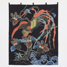 Japanese Showa Phoenix Hanging Tapestry Textile