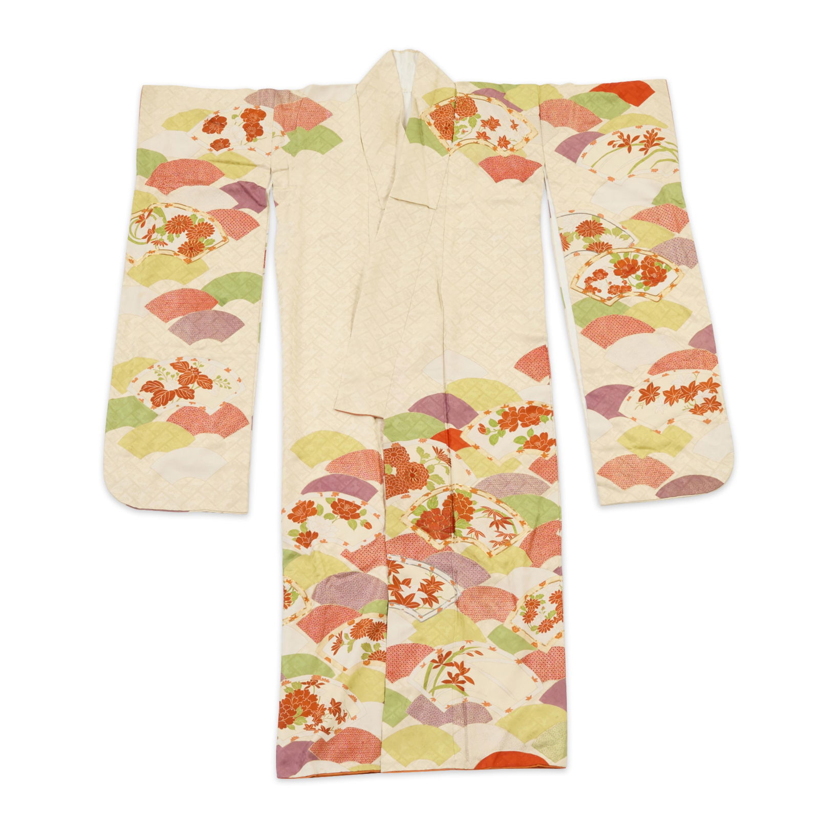 20th c. Japanese Silk Floral Fan Kimono Robe (1 of 4)
