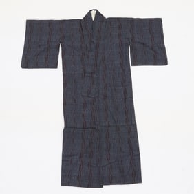 20th c. Japanese Kasuri Ikat Indigo Kimono Robe