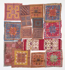 Lrg Grp Indian Embroidered Mirror Work Kutch Textiles
