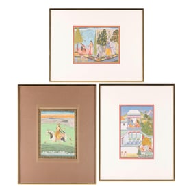 3 Indian Mughal Miniature Paintings