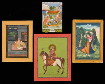 4 Indian Mughal Miniature Manuscript Prints