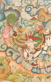 Indian Mughal Krishna in Combat Miniature Painting