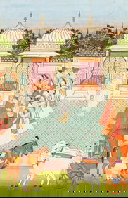 Indian Mughal Court Scene Miniature Painting