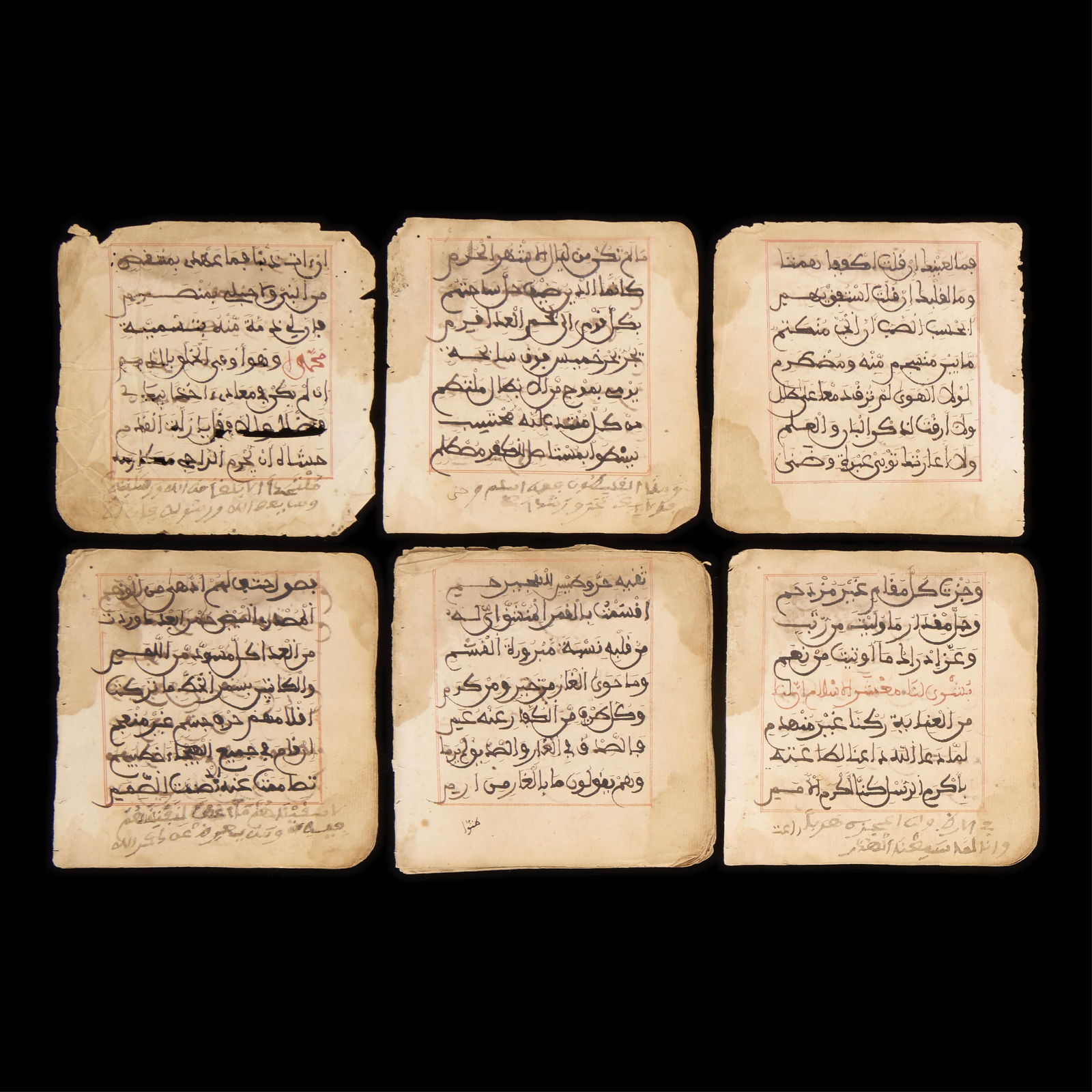 6 Early Islamic Arabic Folio Manuscripts Pages (1 of 2)