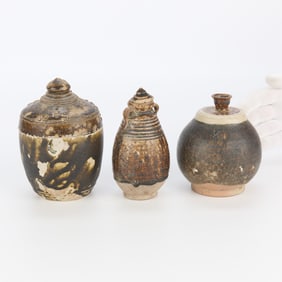 3 Northern Thai Ceramic Sawankhalok Jar Vessels