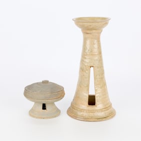 2 Korean Silla & Koryo Ceramic Pedestal Dishes