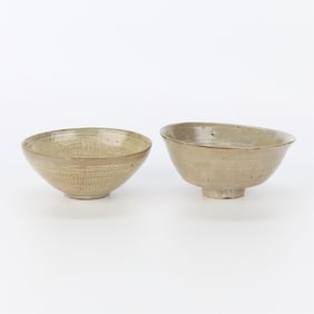 2 Korean Buncheong Ware Ceramic Bowls