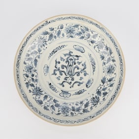 Large Vietnamese Annamese Ceramic Lotus Charger
