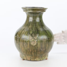 Chinese Han Dynasty Green Glazed Ceramic Hu Jar