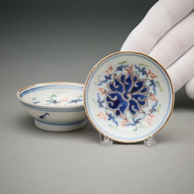 Pr Chinese Qing B&W Doucai Porcelain Sauce Dishes