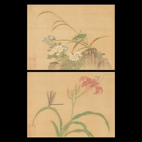 2 14th c. Chinese Album Leaf Silk Paintings
