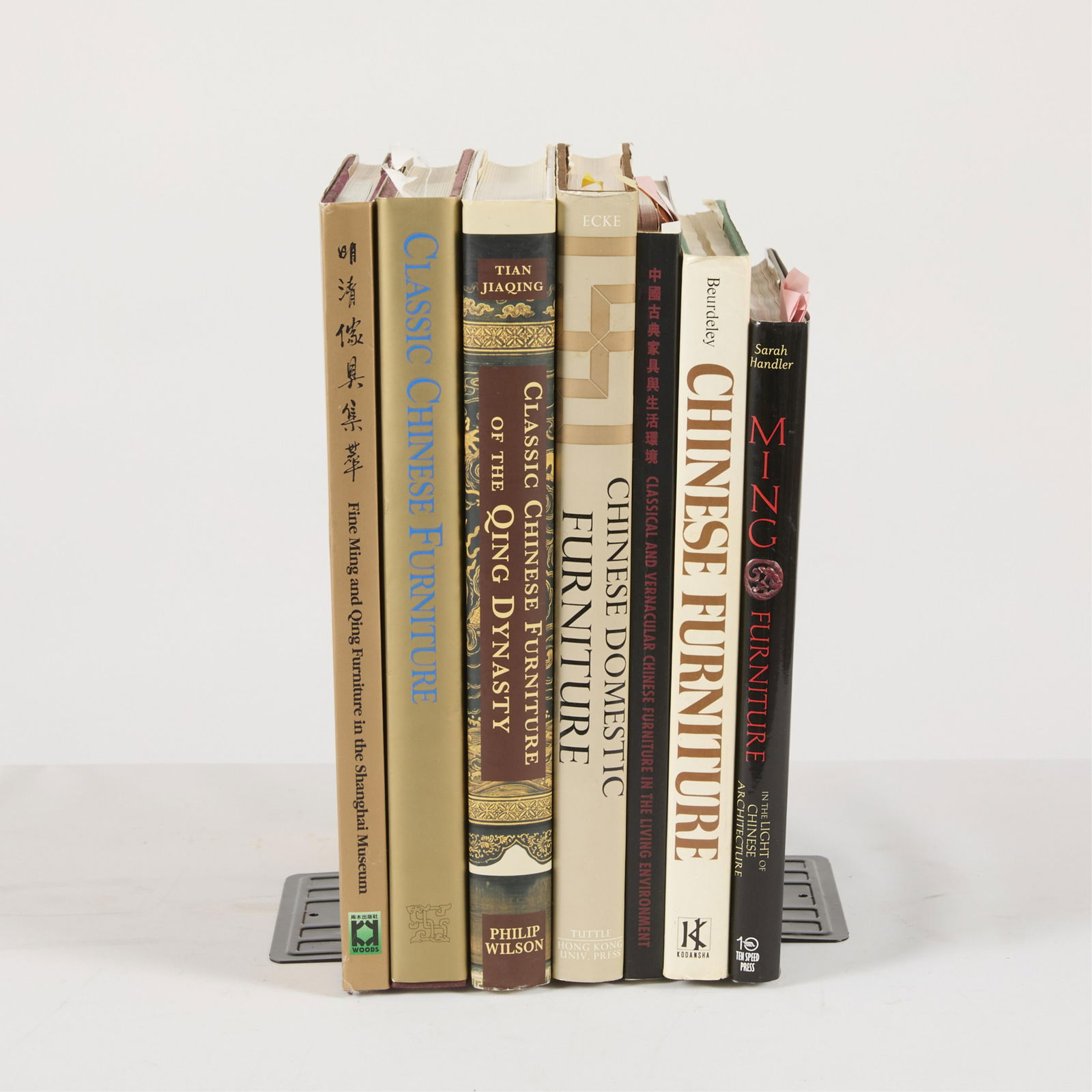 Group of 7 Chinese Furniture Books: Group of seven books on Chinese furniture.Provenance: From the Distinguished Personal Collection of Dr. Robert Jacobsen.(Shipping dimensions) Height: 12 1/2 in x width: 12 1/2 in x depth: 18 in.