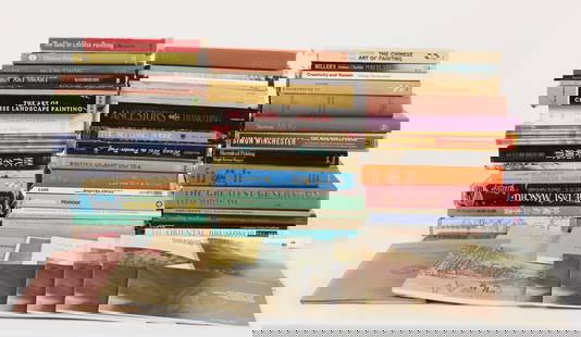 Group Chinese Painting Books: Group of books related to Chinese painting including topics such as: the artist Wucius Wong, museum collections, ancestor painting, the history of Chinese painting, and more.Provenance: From the Disti