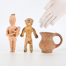 19th-20th c. Mojave Pot & 2 Figures