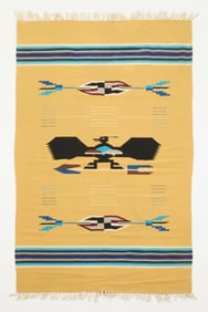 Mexican Chimayo Wool Thunderbird Blanket 5'10"x3'9"