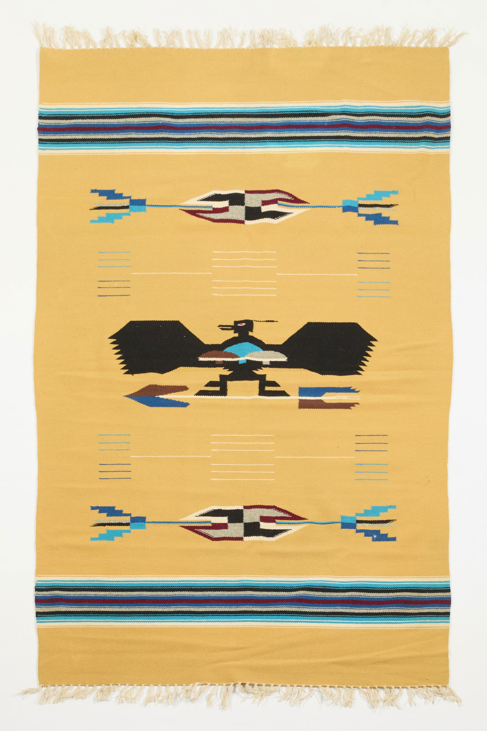 Mexican Chimayo Wool Thunderbird Blanket 5'10"x3'9" (1 of 3)